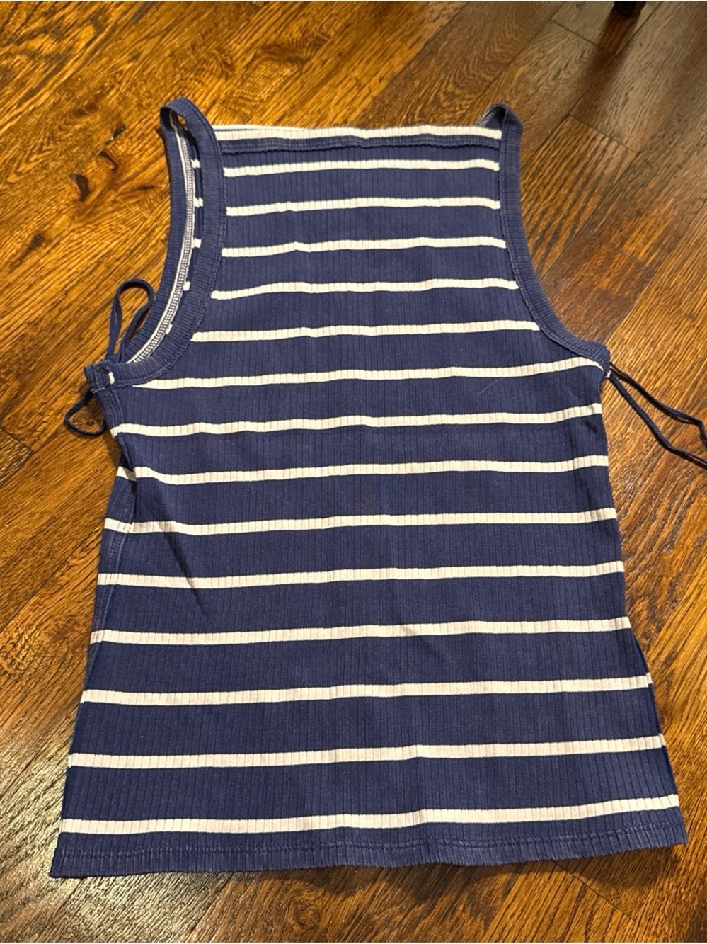 We The Free Navy and White Striped Tie-Shoulder Tank